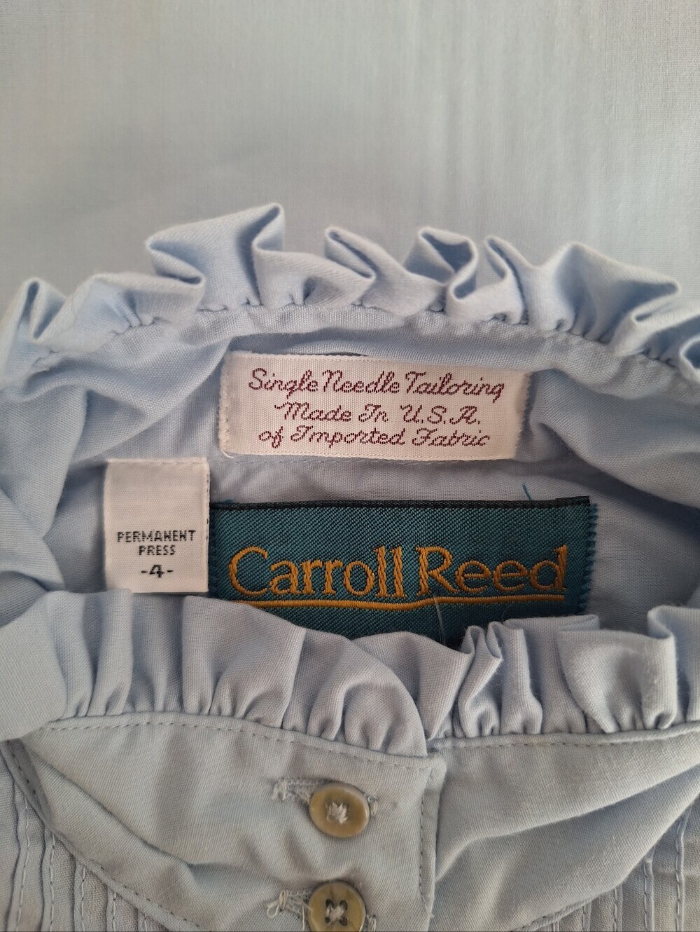 NWT Carroll Reed Light Blue Ruffle Neck Button-Down Blouse - Picture 6 of 8